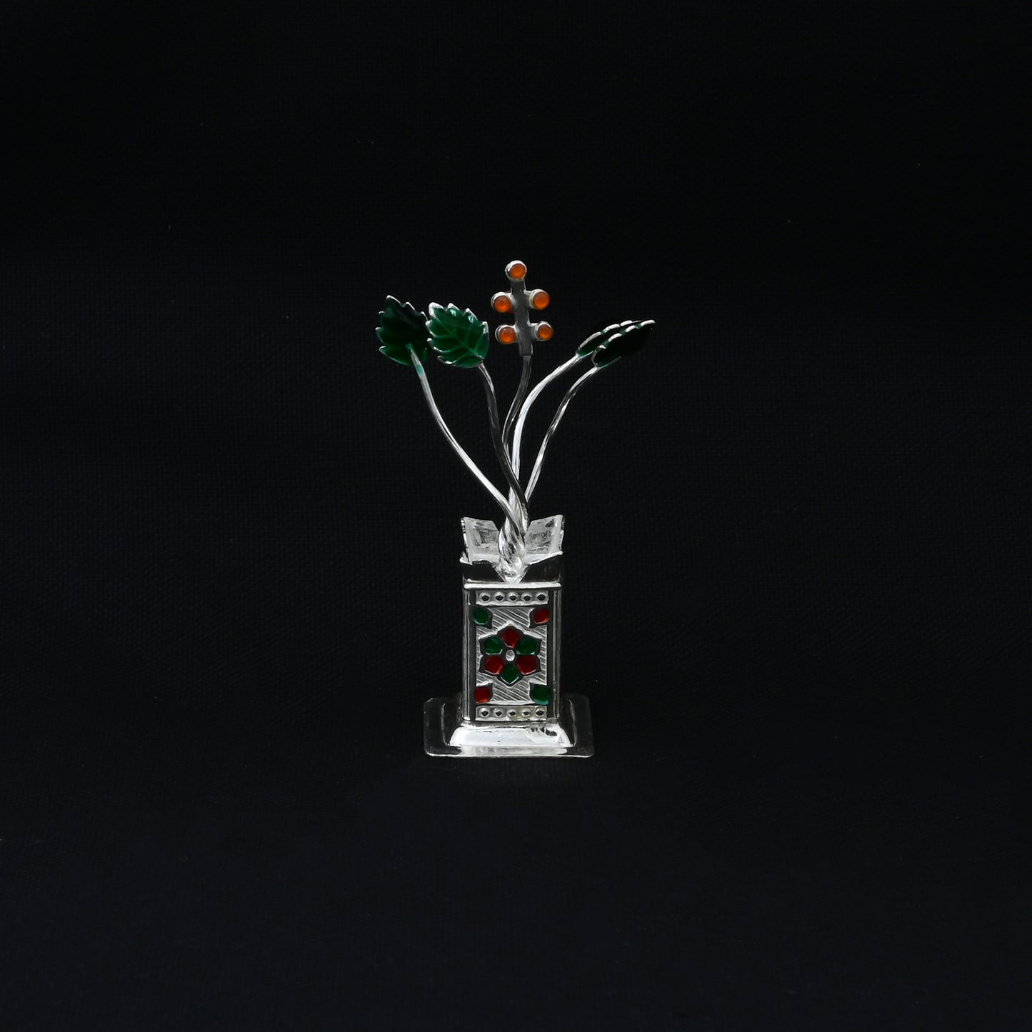 Handcrafted silver Tulsi plant, ideal for enhancing spiritual practices and worship
