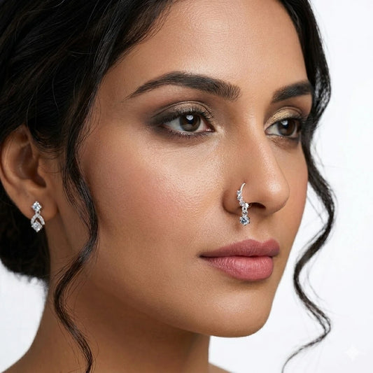 Modern Floral Silver Nose Pin Hoop Design