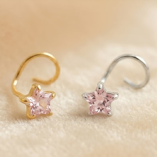 (Buy 1 get 1) Gold Polish Nose Pin with Star Multicolour Stones
