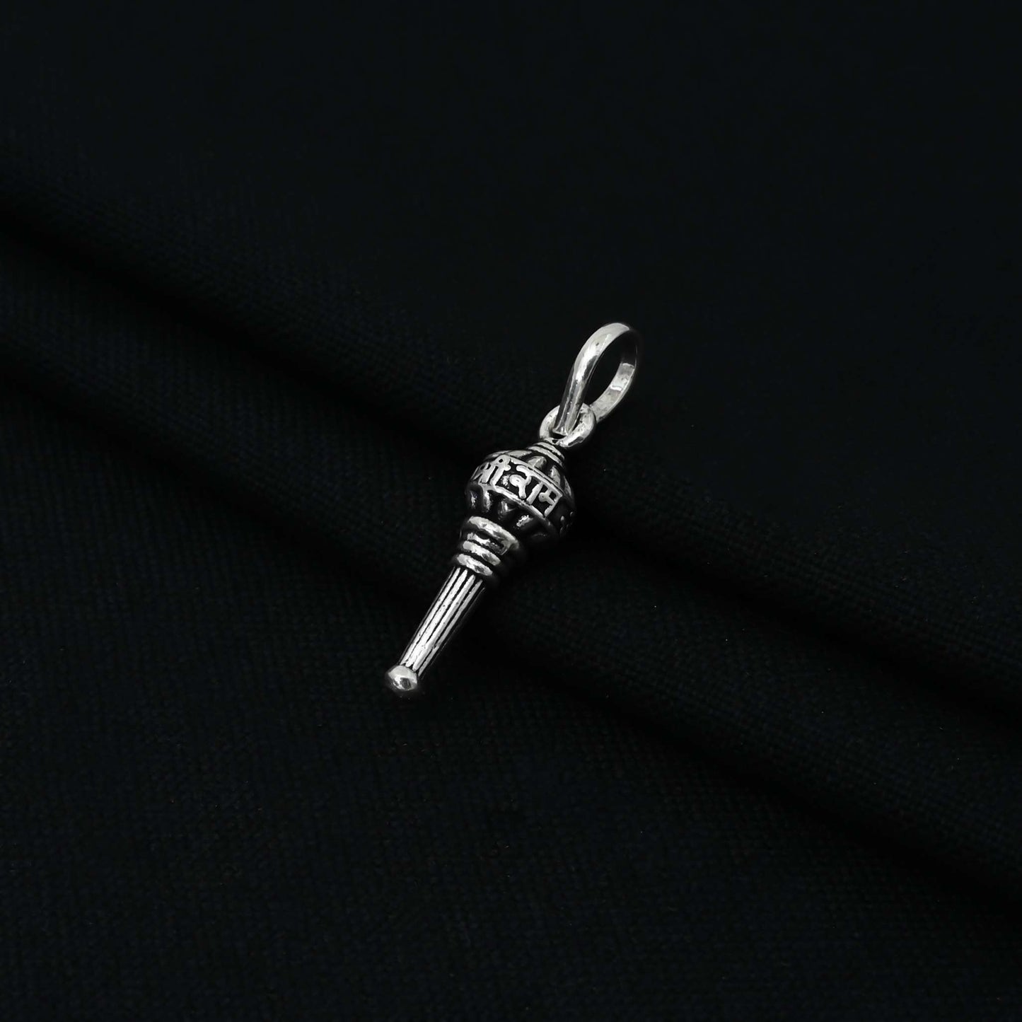 Charming silver pendant with 'Shree Ram' and Hanuman Ji holding a Gada for spiritual strength