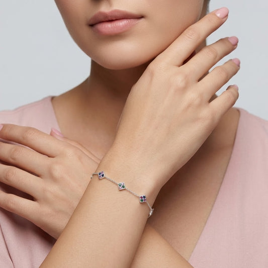 Dainty Multi Color Gemstone Bracelet in Sterling Silver