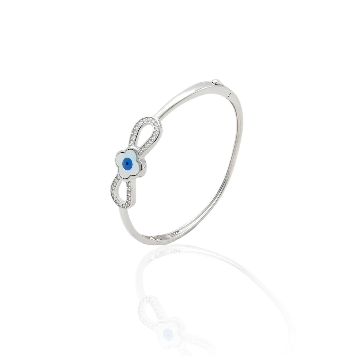 Stylish silver kada with a trendy evil eye motif for protection