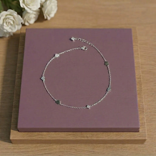 Tiny Heart Charm Silver Anklet Pair