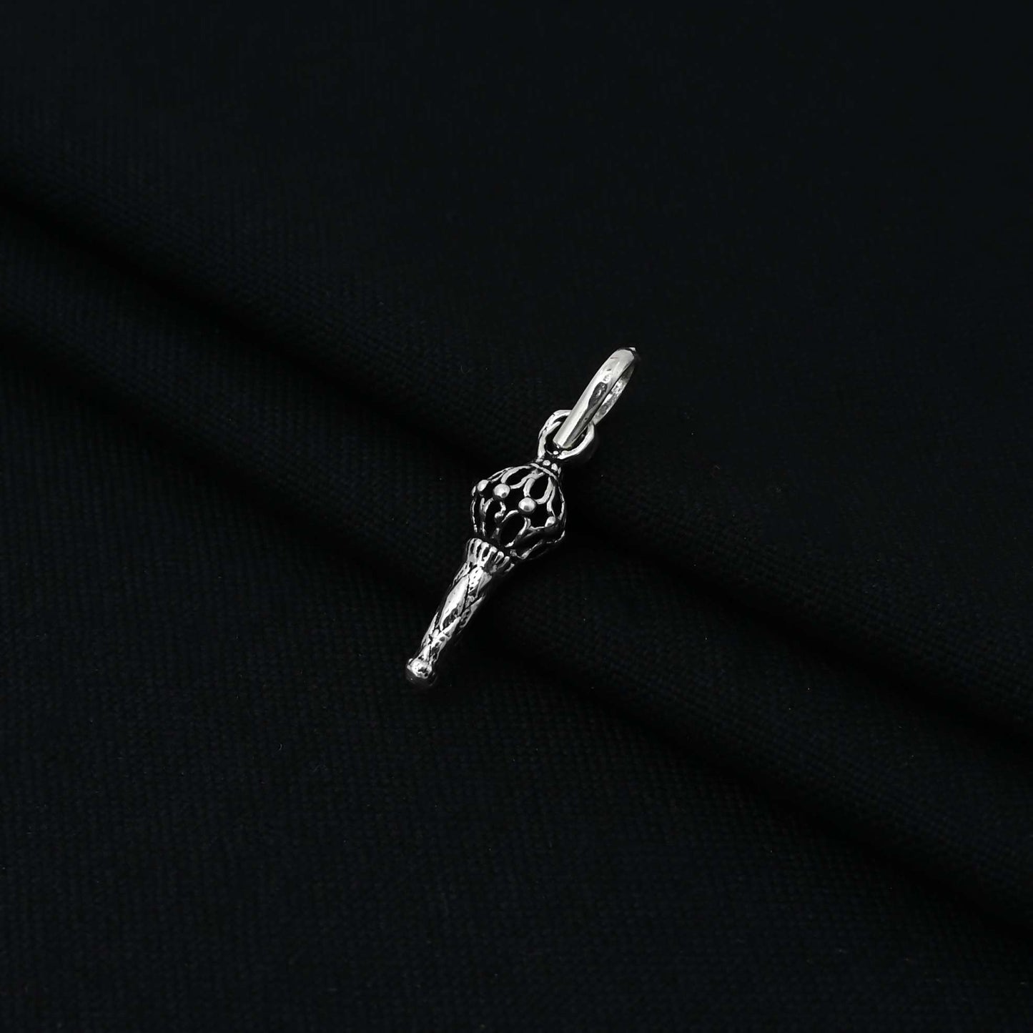 Charming sterling silver pendant with a black Hanuman Ji and his powerful Gada