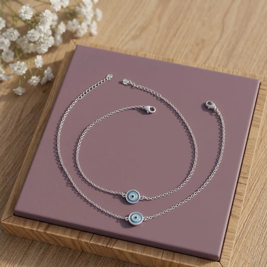 Nazar Suraksha Evil Eye Silver Anklet Pair