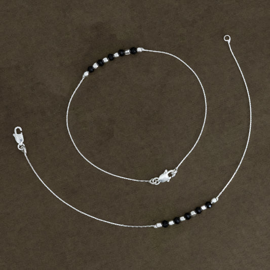 Black & Silver Beads Silver Anklet