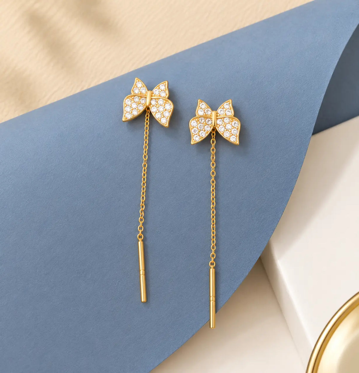 Sterling Silver and Gold-Plated Butterfly Earrings with Drop Chain Stylish