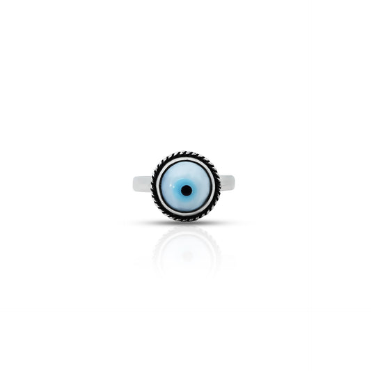 Cute evil eye design ring in sterling silver.