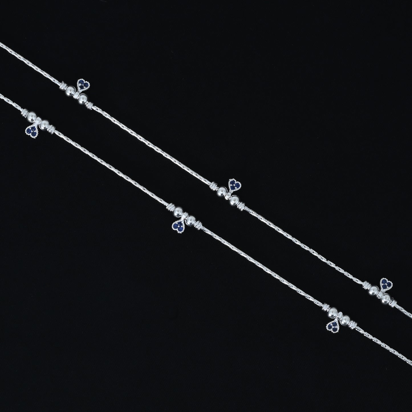 Blue Stone Heart Silver Payal For Girls