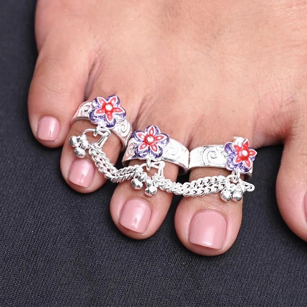 Women Silver Triple Chain Wedding Toe Rings