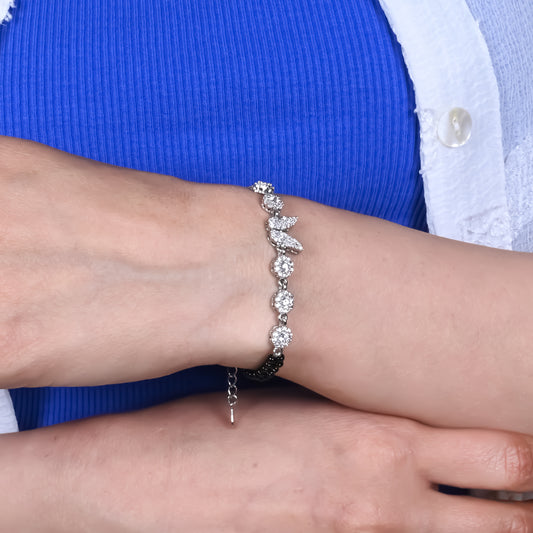 Silver Bracelet with Butterfly Bud and White Stones – Mangalsutra Design