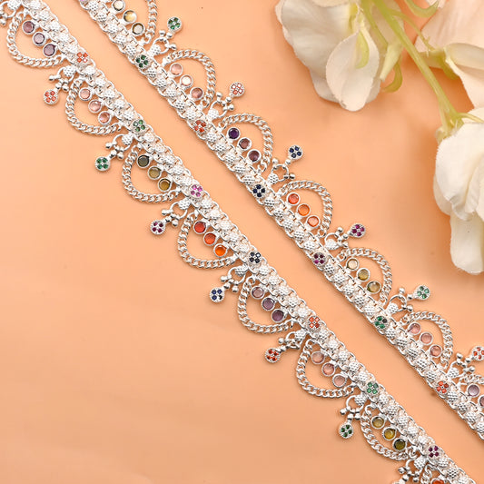 Traditional Silver Anklet Payal with Latkan Chain and Colorful Moti Ghungroo.