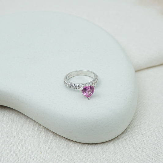 Blushing Beauty Silver Ring with Pink Heart