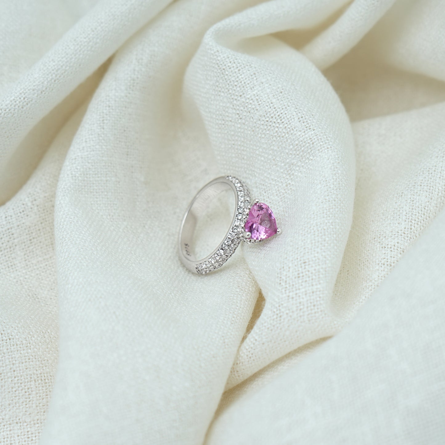 Blushing Beauty Silver Ring with Pink Heart