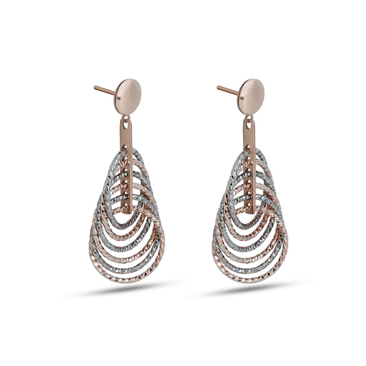 Textured layered teardrop silver dangle earrings