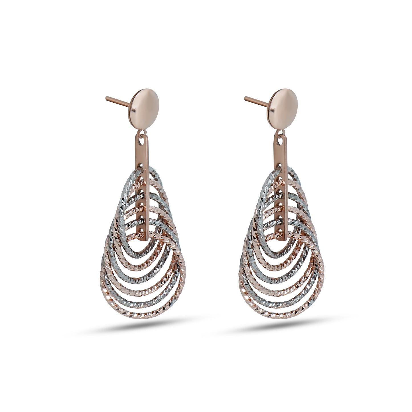 Textured layered teardrop silver dangle earrings