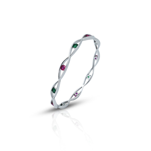 Stylish silver bangles featuring a beautiful array of colorful pearls for a trendy finish.