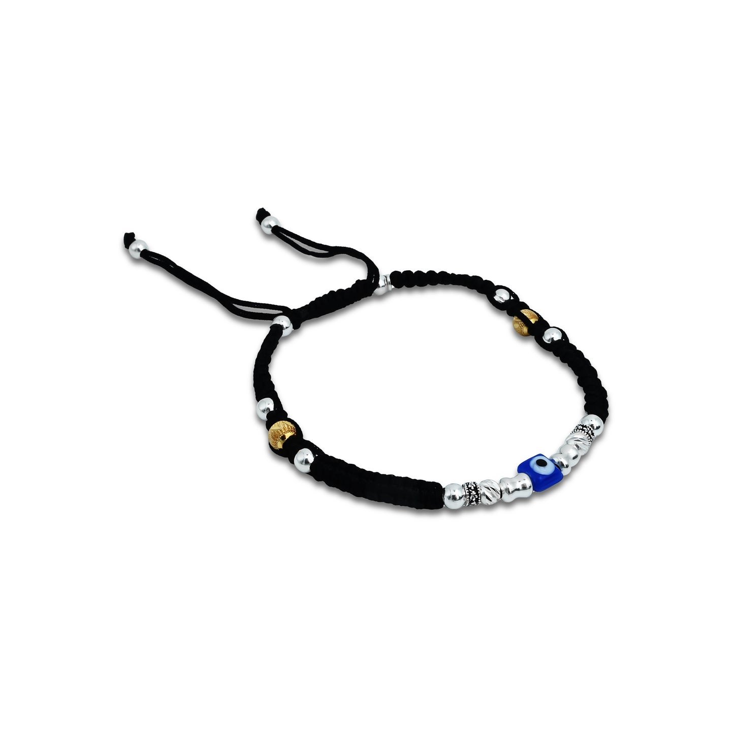Elegant silver dhaga payal featuring a square blue evil eye charm and colorful beads