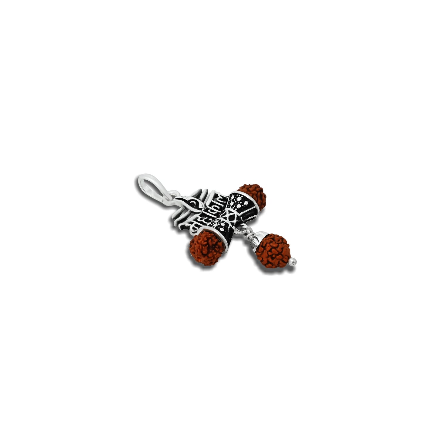 Elegant oxidized silver pendant showcasing 'महाकाल' with a Damru and Rudraksha, symbolizing divine power