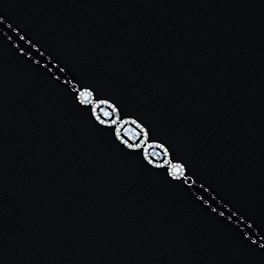 Stylish Silver Bracelet with White Stones – Mangalsutra Design for Women