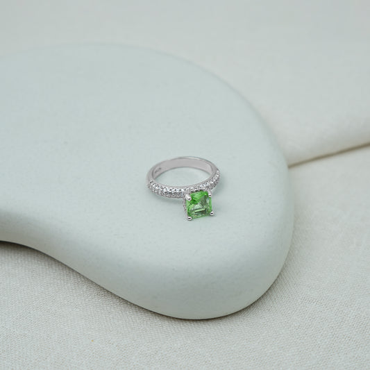 Silver Ring Large Diamond Cut Center Stone