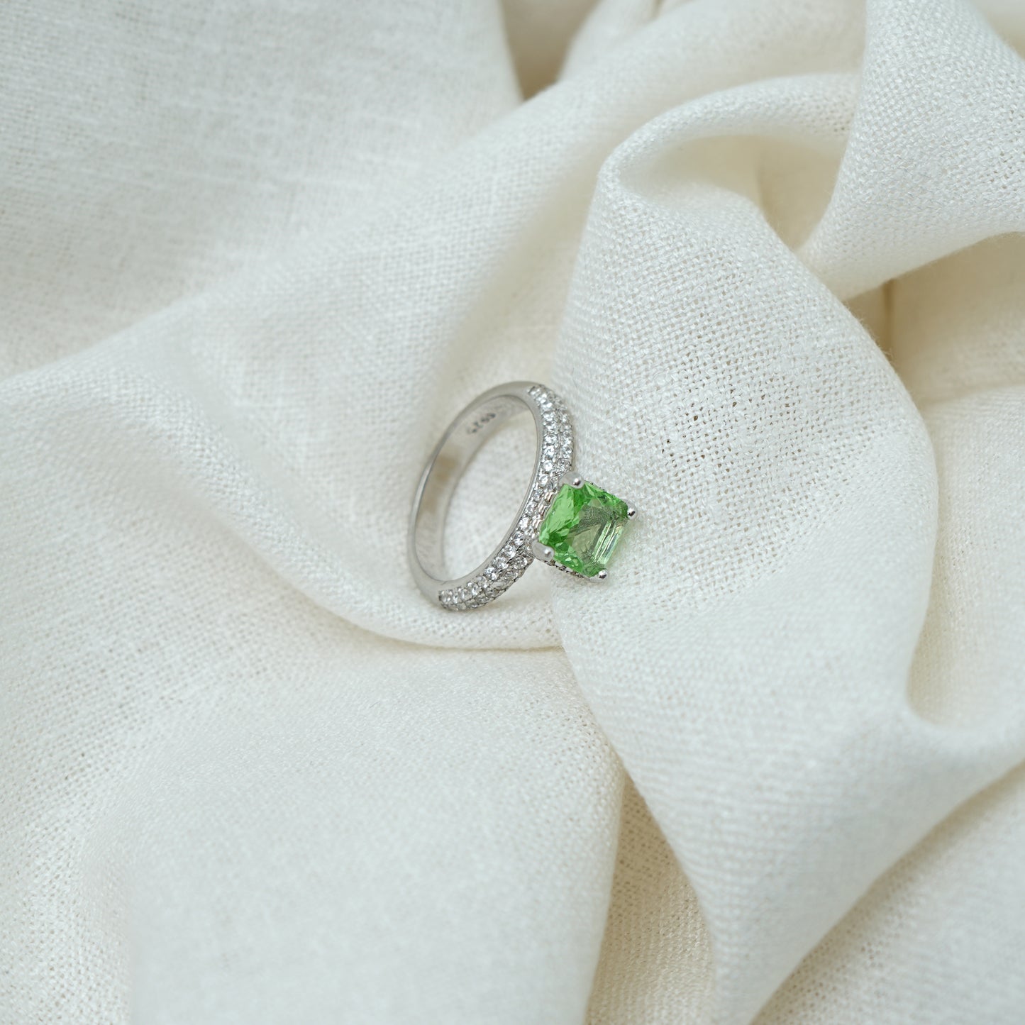 Silver Ring Large Diamond Cut Center Stone