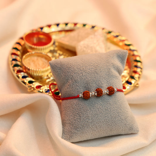 Trio Rudraksh Rakhi in Silver