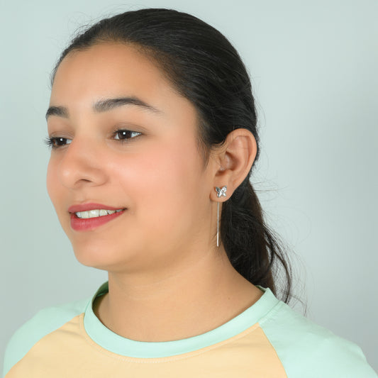 Sterling Silver Butterfly Drop Earrings with Unique Single Stone