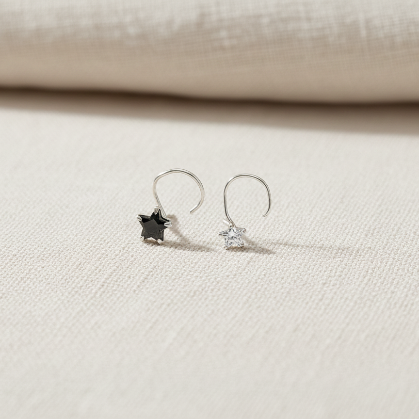 (13 Pcs ₹599 combo) Silver Nose Pin with Star Multicolor Stones