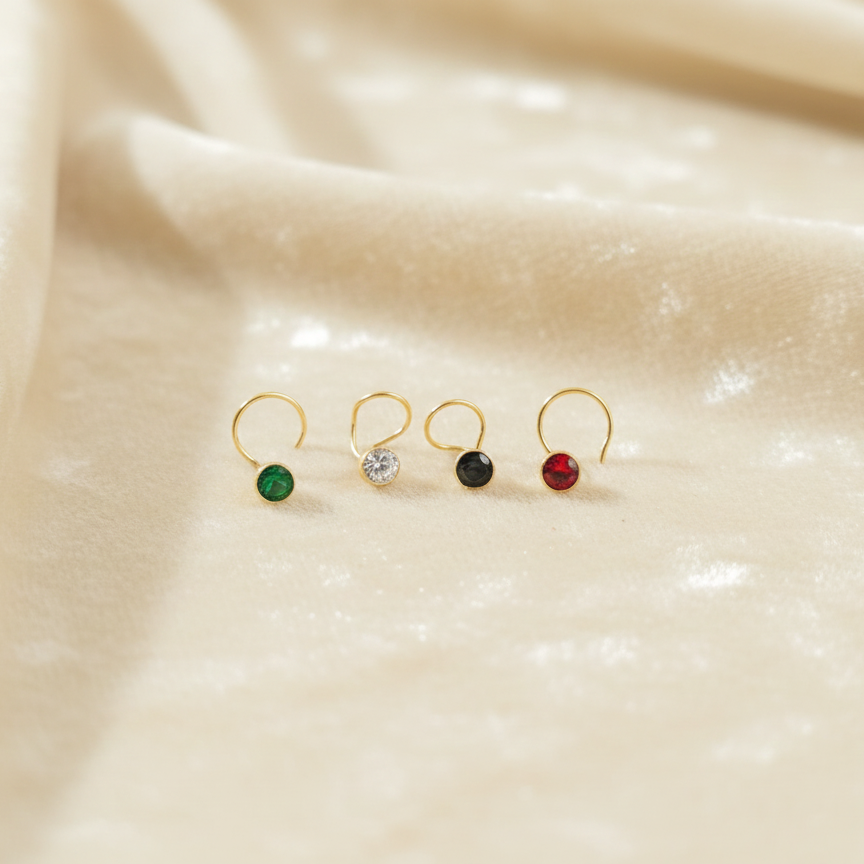 (13 Pcs ₹999 combo) Gold Polish Nose Pin with Round Multicolour Stone