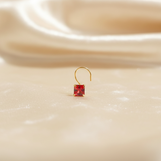 (13 Pcs ₹999 combo) Gold Polish Nose Pin with Square Multicolour Stones