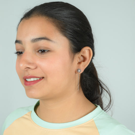 Elegant Silver Drop Earrings with Flower Center Stone Detail