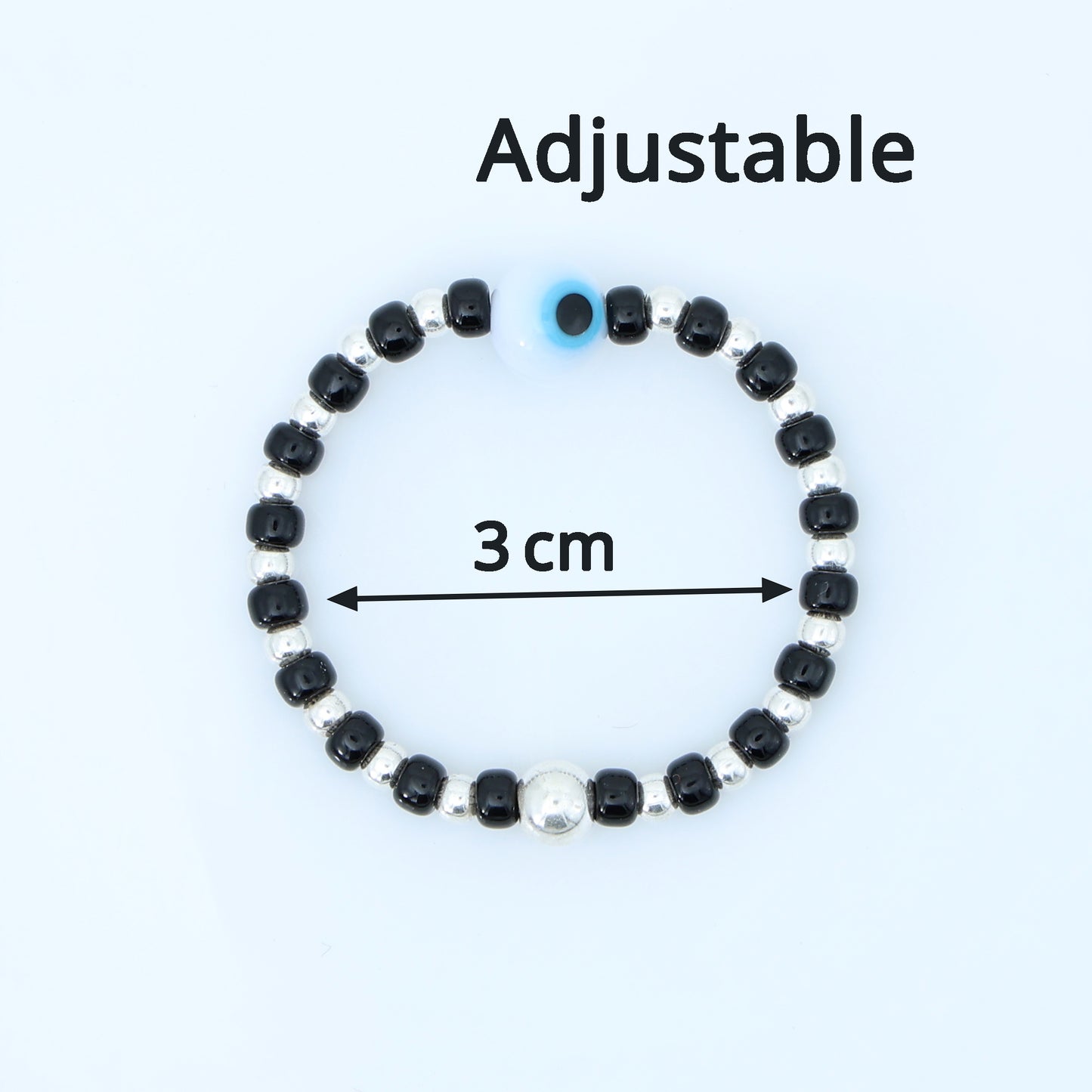 Silver Moti White Evil Eye Charm Bracelet