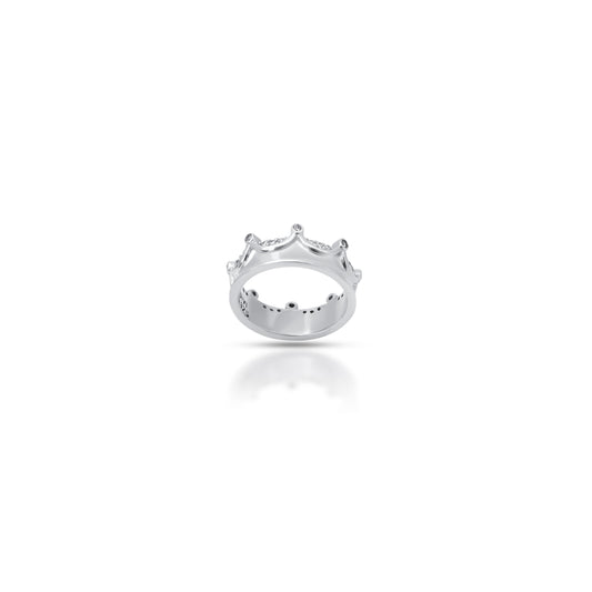 Elegant crown ring in sterling silver with shimmering gemstones.
