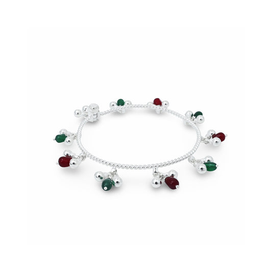 Charming silver kada payal set for girls with ghungroo accents for a festive look.