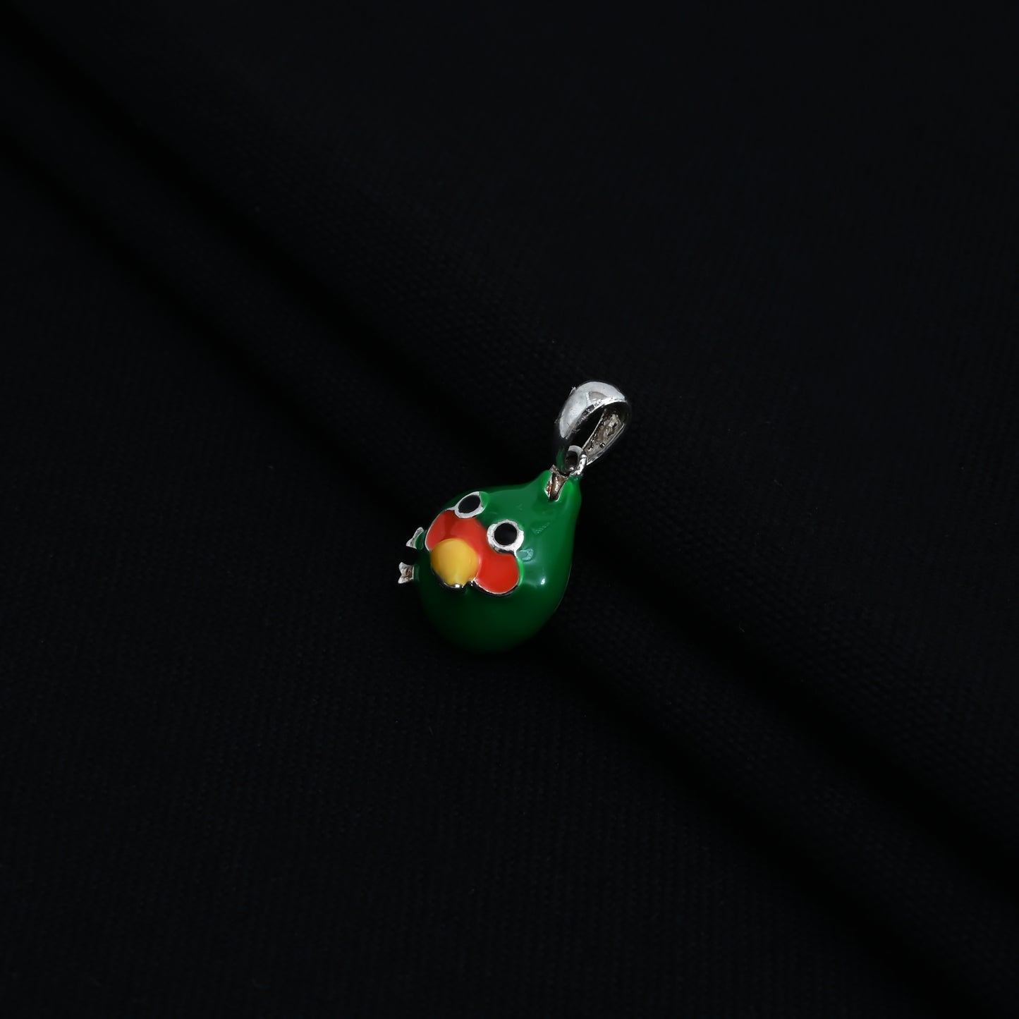 Charming silver Angry Bird pendant in green, designed for babies