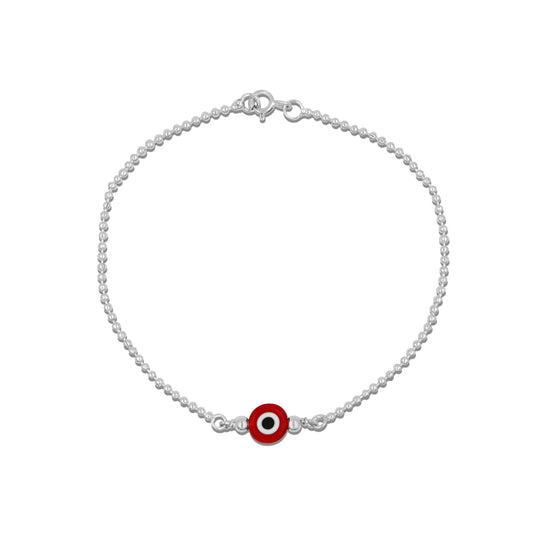 Trendy red bracelet featuring an evil eye charm, adjustable for a perfect fit