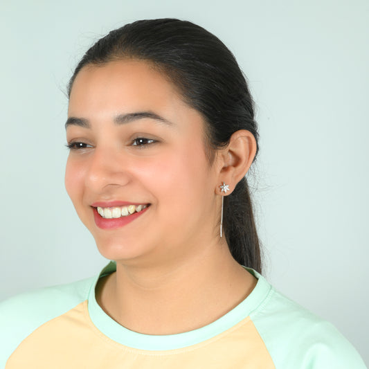 Nature-Inspired Silver Drop Earrings with Leaf Pattern