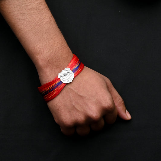 Traditional Silver Dhaga Moli with Horse and Sun Symbol Design