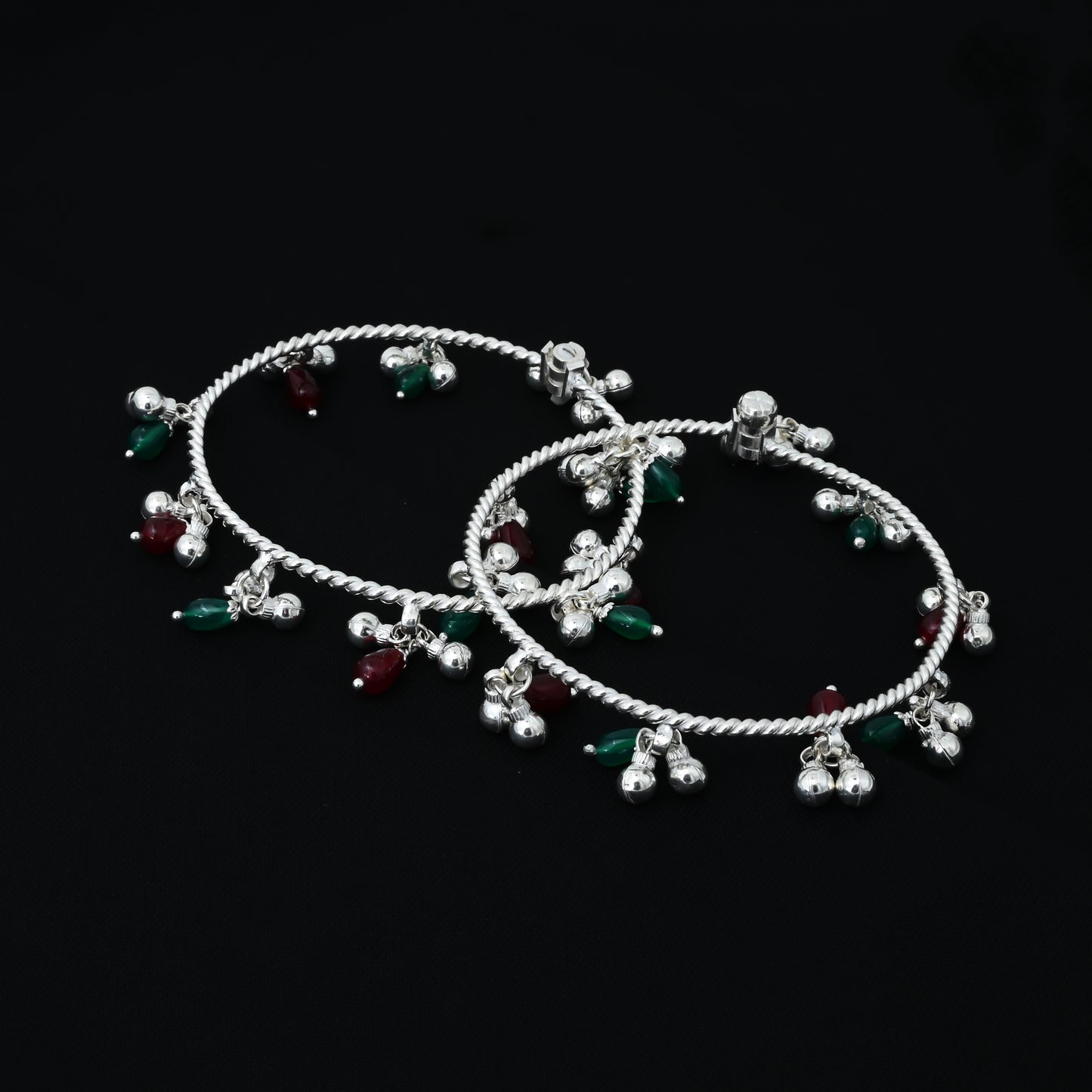 Elegant silver ghungroo kada payal set, designed for girls with a classic touch.