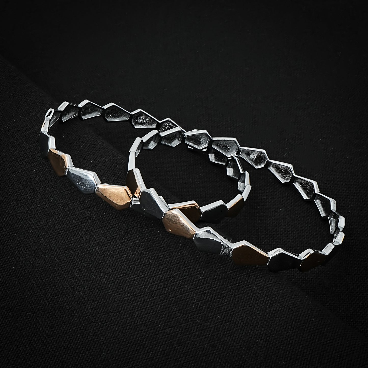 Elegant silver bangle with a modern minimalist hexagon shape