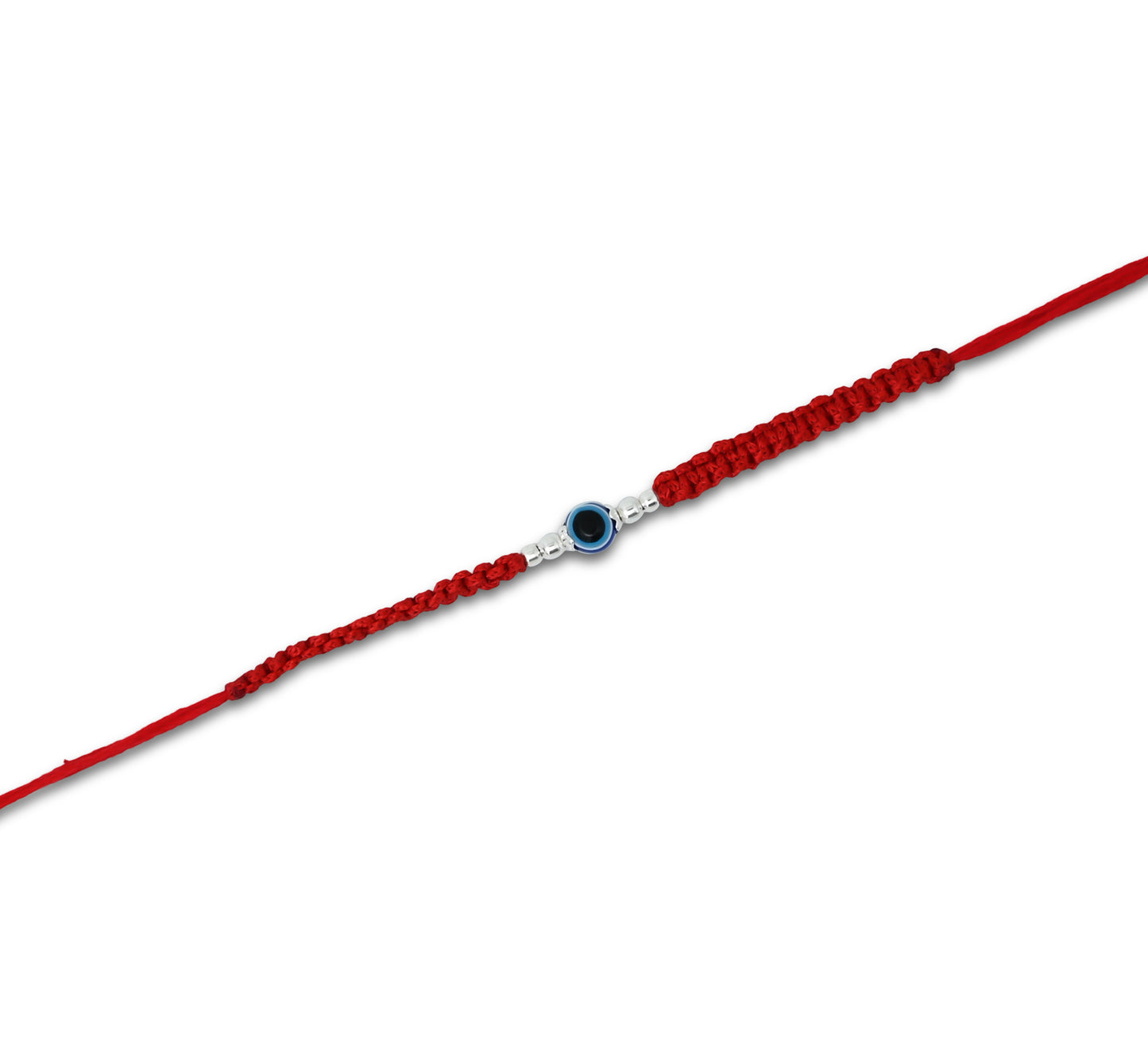 Boys' Rakhi featuring a silver Evil Eye centerpiece and elegant silver beads.