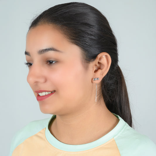 Silver Drop Earrings with Tiny Bow Tie for Elegant Style