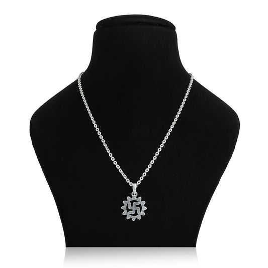 Elegant silver chain featuring a decorative swastik pendant