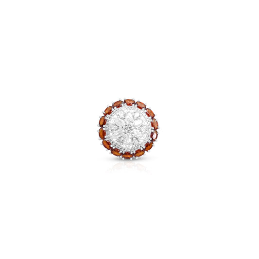 Silver Flower Ring with Orange Gems for Girls & Women.