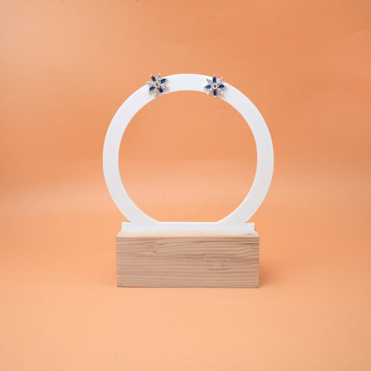 Silver Earrings with White & Blue Stones Elegant Sparkle