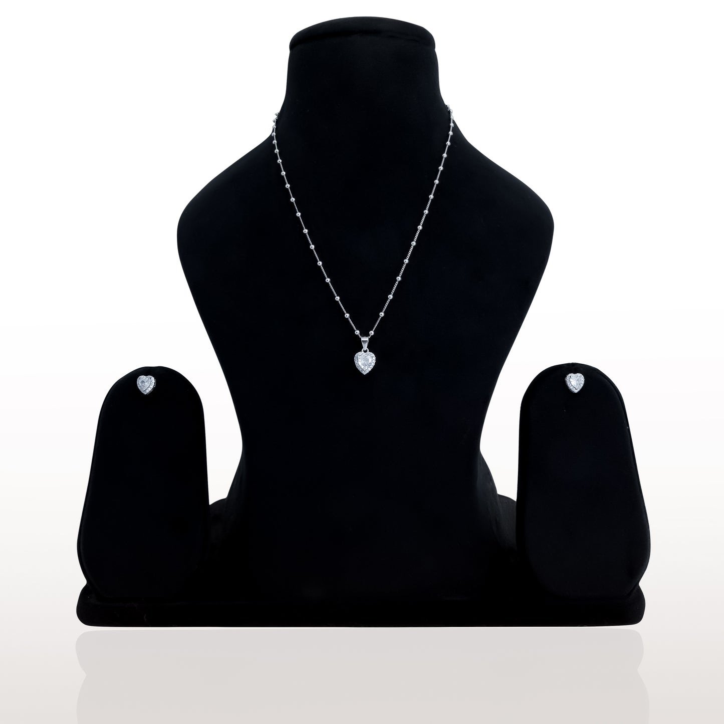 Silver Heart Solitaire Pendant & Earrings Set