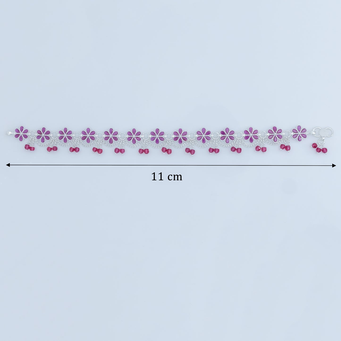 Silver Floral Ruby Payal Elegant Flower Design Anklet with Pink Stones