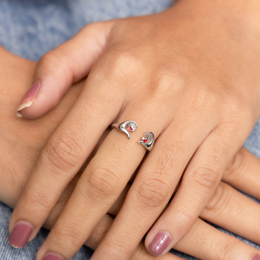 Adjustable Silver Heart Ring Cute Hand Gesture Love