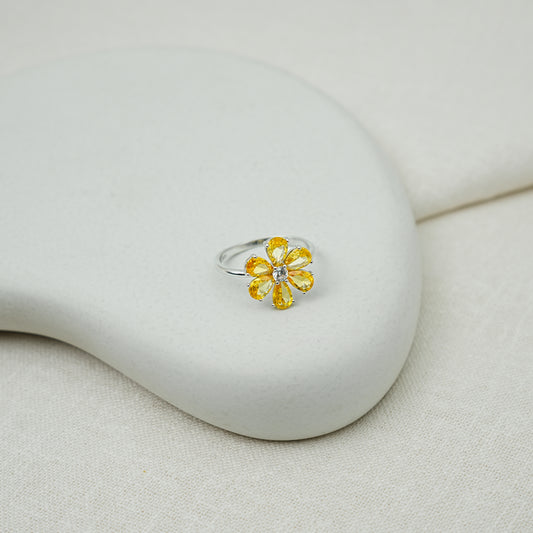 Silver Blossom Ring with Assorted Gemstone Accents